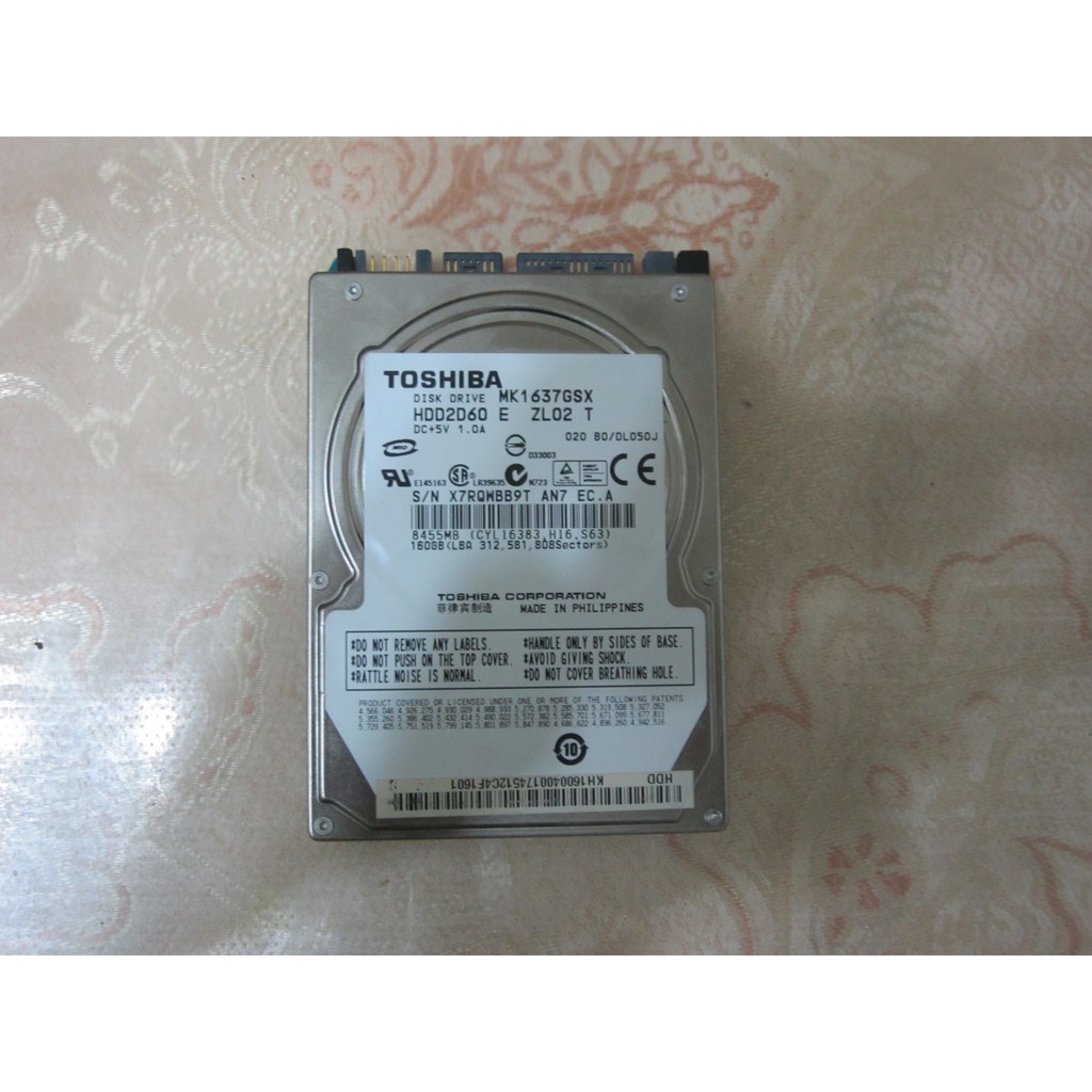 TOSHIBA~2.5吋~160GB(SATA)硬碟~型號HDD2D60 E ZL02 T &lt;69&gt;