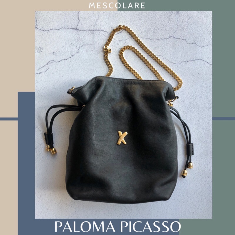 售罊CHUNYAN二手精品Paloma Picasso 80-90年代復古vintage稀少款金鏈條包真皮迷你水桶包