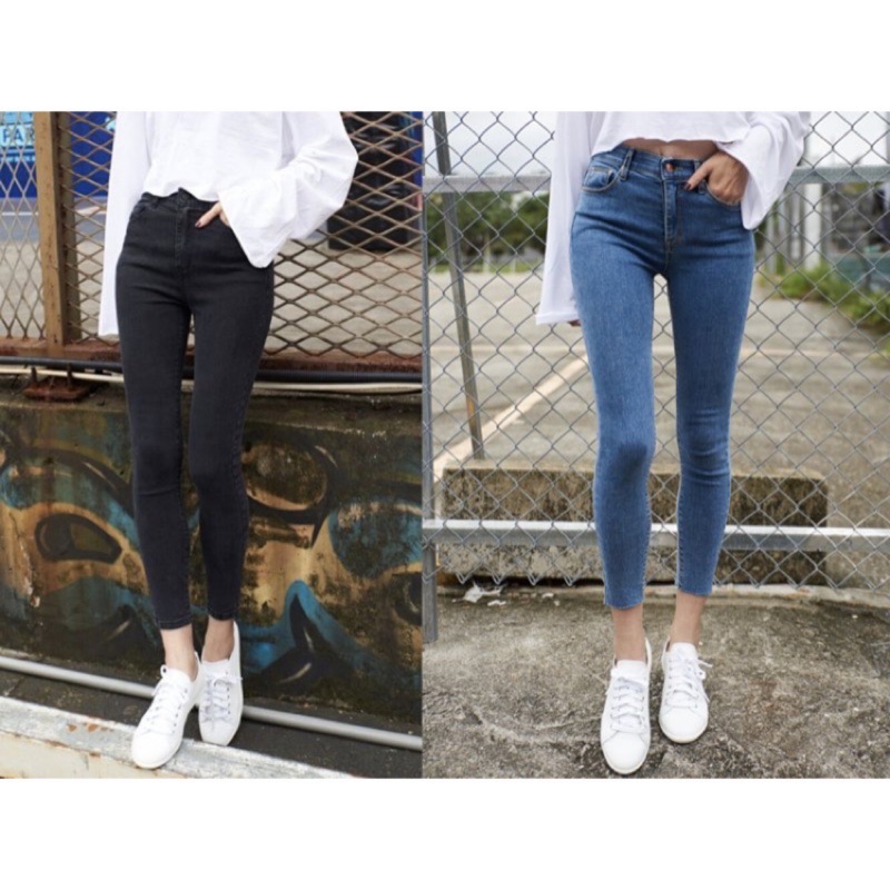 全新/Fashion for yes 2019宇宙最強高腰激瘦百搭牛仔褲 煙灰黑