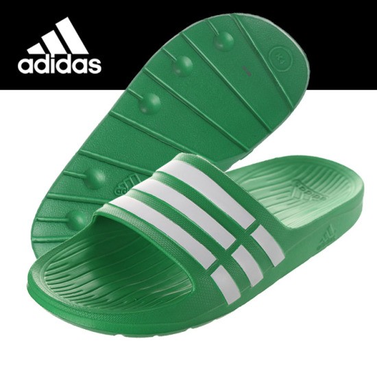 【鞋印良品】adidas 愛迪達 DURAMO SLIDE 綠 白 三條 一體成型 運動 拖鞋 輕量 防水 AF4612