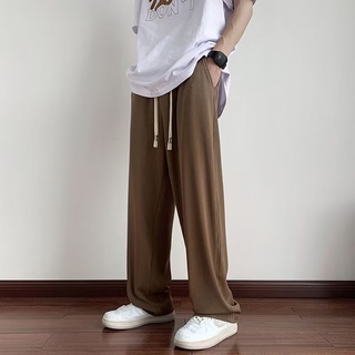 【M-3XL】抽繩直筒褲子男士夏季簡約寬鬆運動褲韓版潮流休閒冰絲長褲