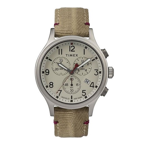 【TIMEX】天美時 經典三眼計時腕錶 / 沙色面數字刻度仿舊帆布錶帶｜TW2R60500｜時間道