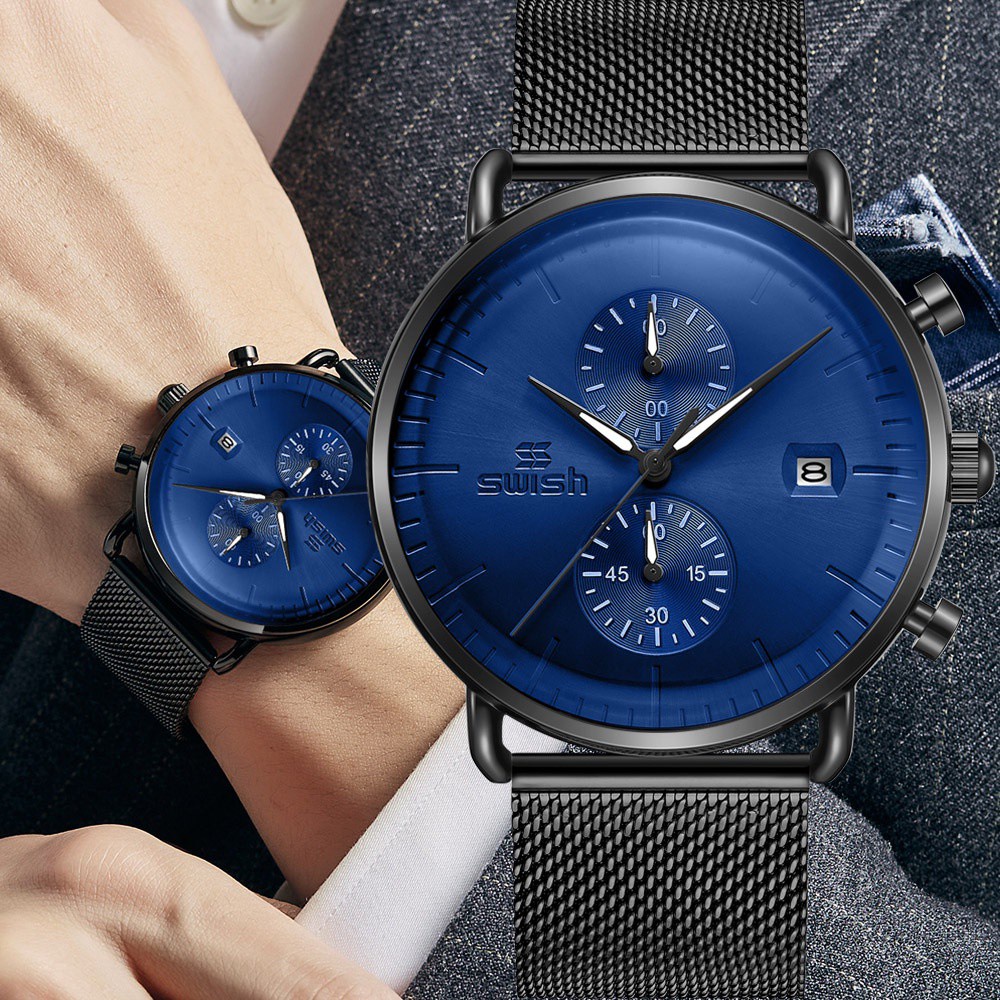 新款時尚防水運動網帶男士手錶運動戶外男錶圓形手錶