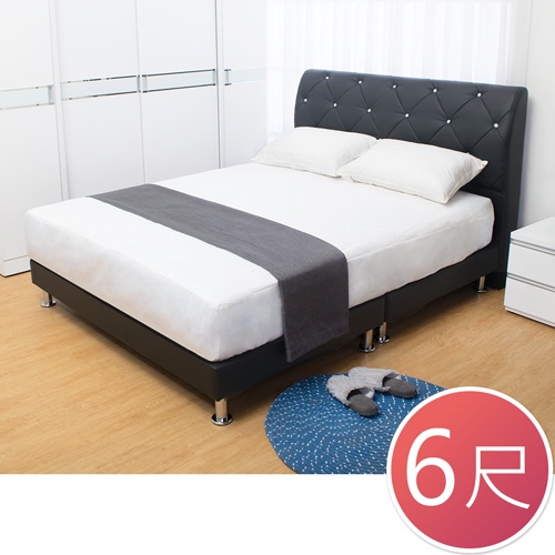 Boden-佩卡6尺黑色皮革雙人加大床組(床頭片+床底)(不含床墊)
