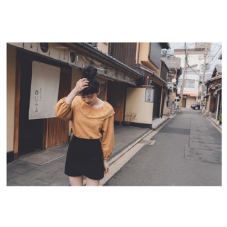 AJPEACE 黃色蕾絲圓領上衣