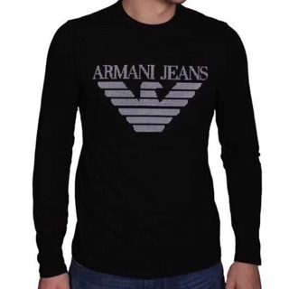 Armani Jeans 經典LOGO大刺繡休閒長袖t 液態絲光棉 長T 黑/白