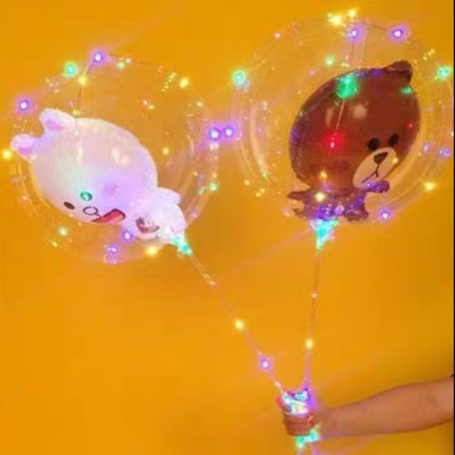 現貨❤️發光波波球組 球中球 LED 燈波波卡通造型汽球 透明汽球*升級版 帶LED燈(彩燈)與80cm手持杆*