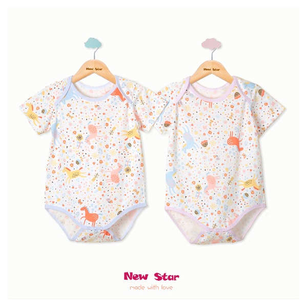 NewStar嬰兒繽紛小馬包屁衣連身服 新生兒透氣連身衣 新生兒純棉包屁衣 台灣製 2403