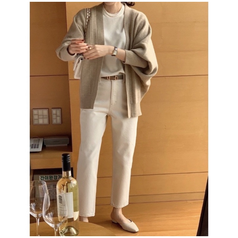 BOWEN 韓國設計師品牌米白牛仔九分褲 現貨M