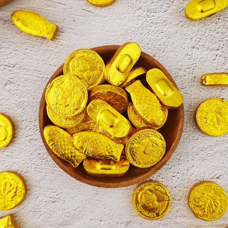 【食尚三味】發財金幣組 600g (金幣+金元寶+金魚) 過年 必備 糖果 年貨 零食 團購 美食(台灣巧克力)