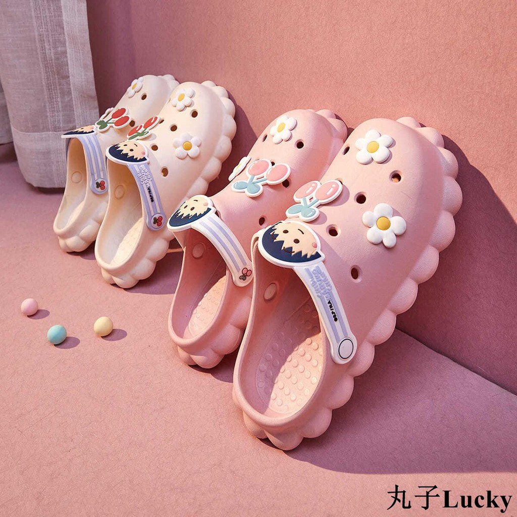 丸子Lucky-Gukoo/果殼櫻桃小丸子卡通洞洞鞋女士家居可外穿拖鞋兩穿IP聯名