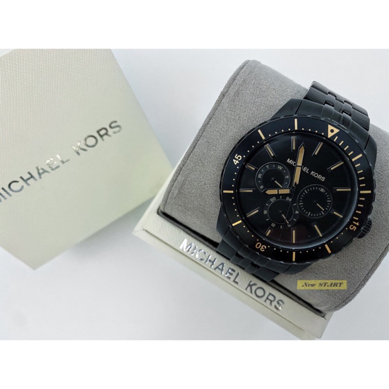 【New START精品服飾-員林】 Michael Kors MK7157 黑x玫瑰金 44mm 三眼中性錶 手錶