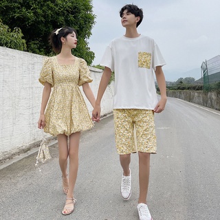 【COUPLE】一衣一裙情侶裝套裝❗❗連衣裙女2022夏裝氣質潮流短袖學生情侶款