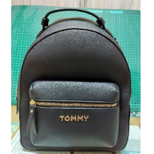 Tommy Hilfiger 全新真品 黑色荔枝紋皮後背包