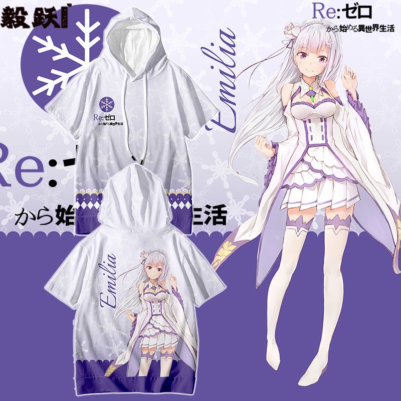 從零開始的異世界生活衣服動漫周邊re0蕾姆愛蜜莉雅短袖t恤連帽潮 蝦皮購物