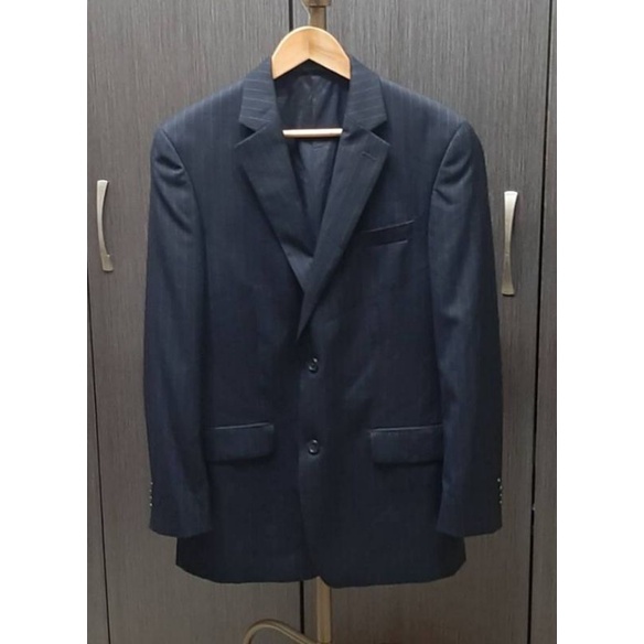 全新正品MICHAEL KORS 男深藍色條紋純羊毛西裝外套38R