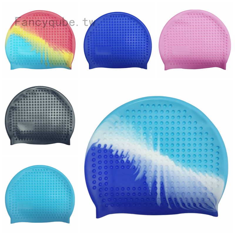 新款 矽膠彈力護耳泳帽 舒適防滑游泳帽 防水花色泡泡泳帽