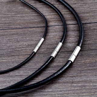 【L10PSXL011】精緻個性黑色光滑面真皮革鈦鋼扣式項鍊子/黑皮繩