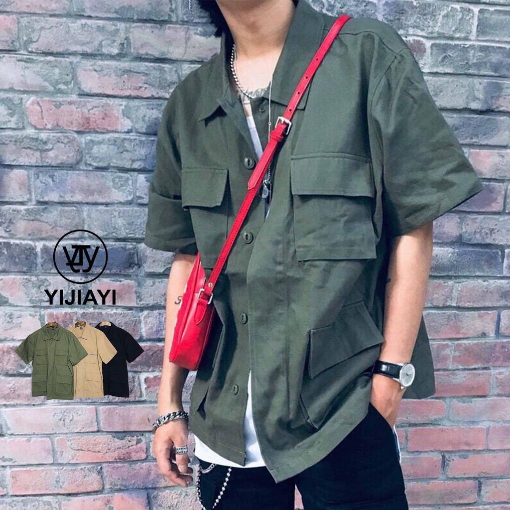《預購7天》【YIJIAYI】多口袋設計 落肩版型 簡約素色 短袖襯衫【X廠】(X-16134)