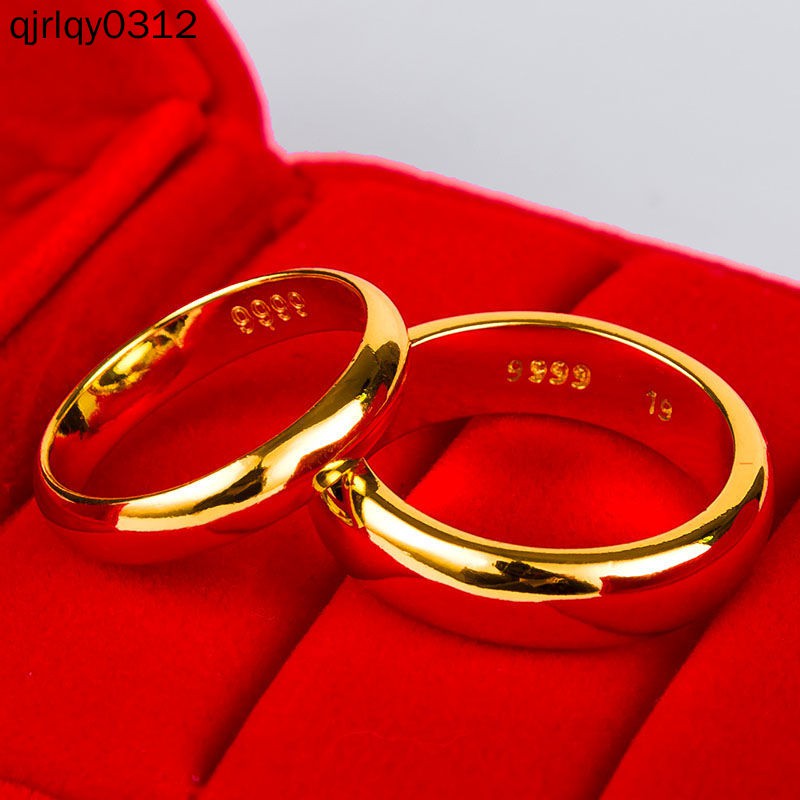 克拉克爆款越南沙金戒指 情侶對戒  鋼印9999戒指男女  閉口款  黃金色情侶結婚對戒 ins潮  不掉色