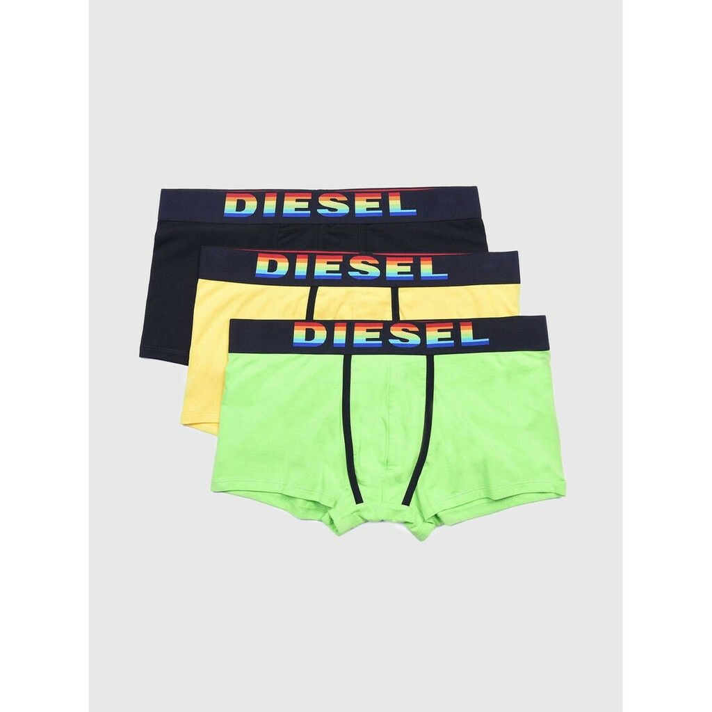 義大利 Diesel Damien合身四角褲系列 黑黃綠 彩虹限定Logo 內褲三件組