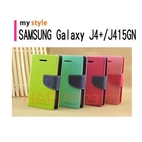 SAMSUNG Galaxy J4+/J415GN 專用 撞色/斜立/側掀皮套/錢夾/撞色/斜布紋/手機皮套