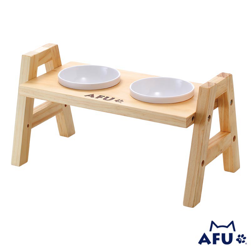 【AFU寵物世界】御用 2口原木餐桌 碗架 (附寵物專用塑膠碗)