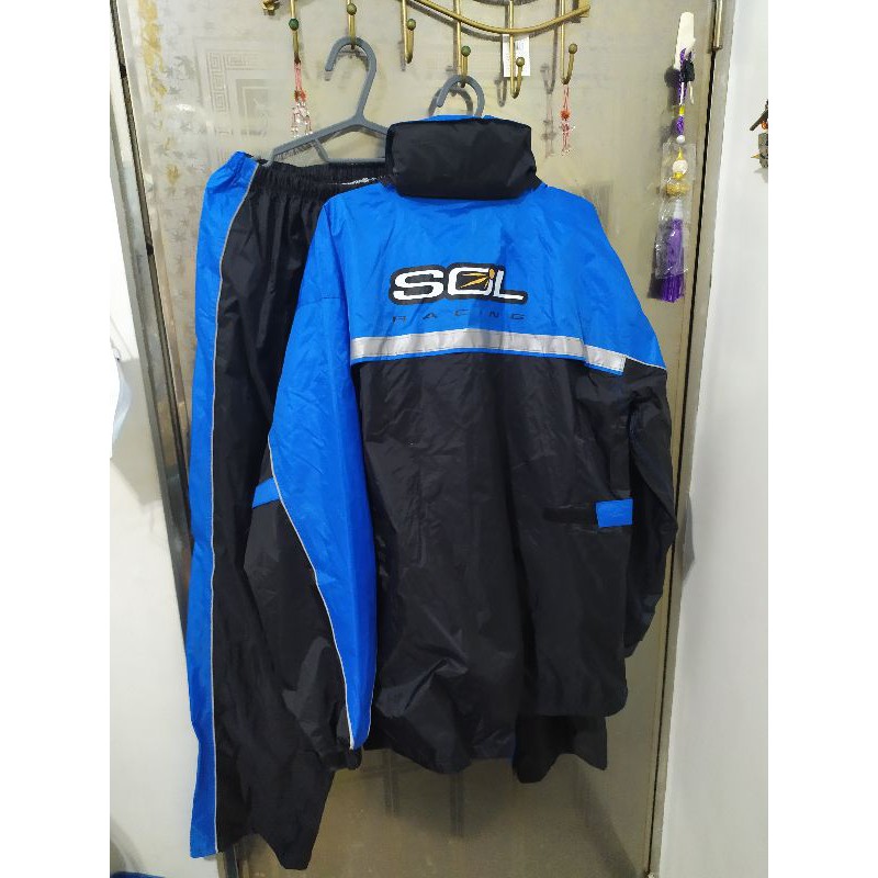 SOL SR-5兩件式雨衣 藍黑色 運動型雨衣 雙側開 防風防水透氣 機車雨衣 只穿過一次