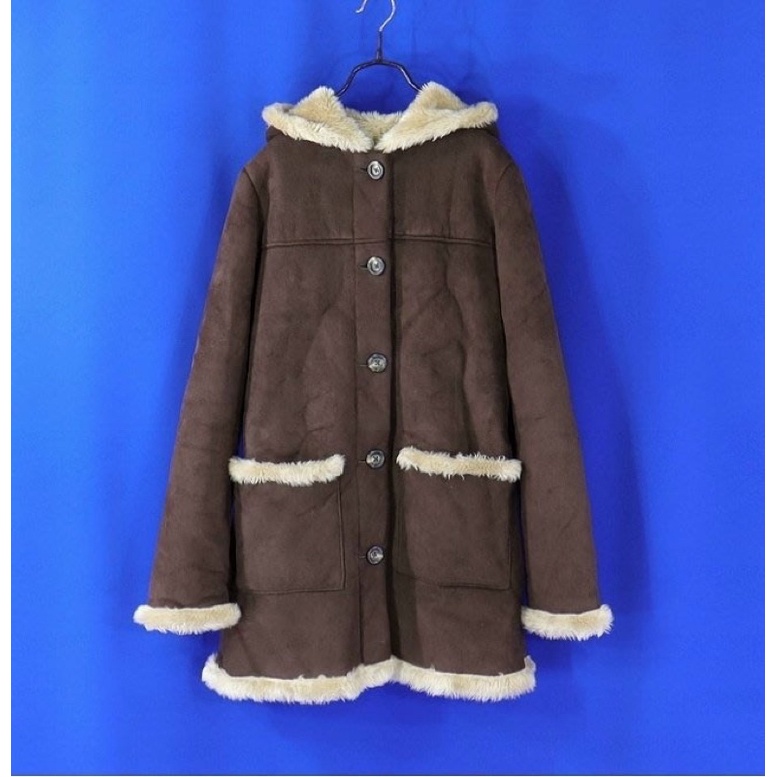 【MUJI無印良品】美拉德風咖啡色舖毛內裡連帽麂皮絨大衣外套