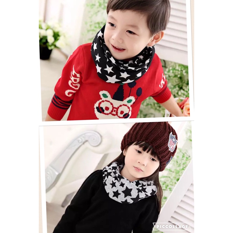 出清特賣 2-7歲 韓版 兒童 五角星圍巾 圍脖 寶寶秋冬 套頭 保暖圍巾