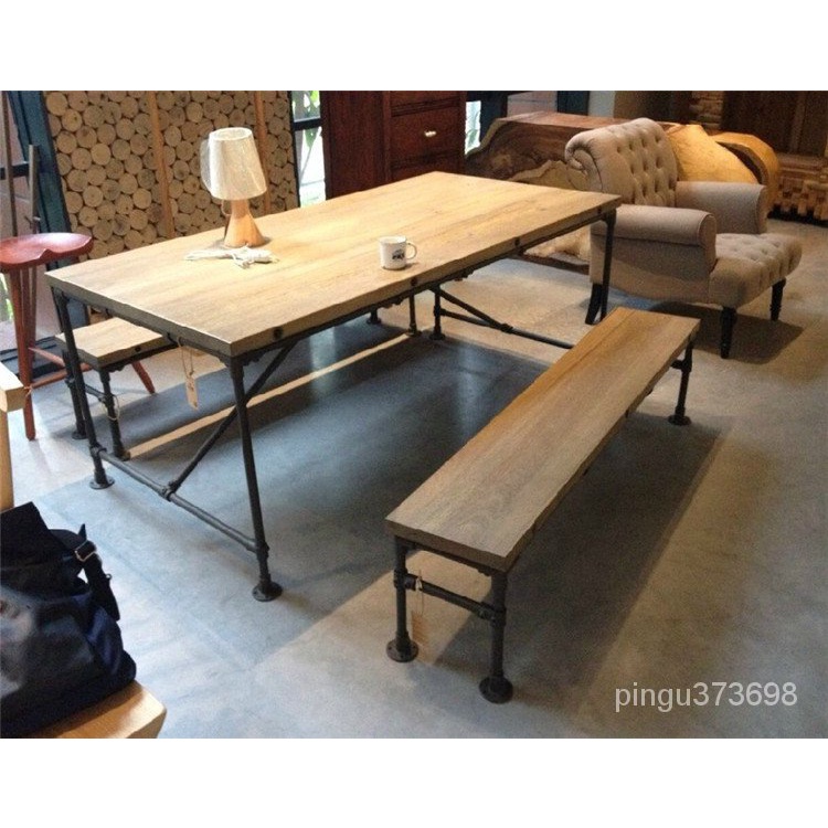 全網最低價 免運 工業風實木餐桌loft復古鐵藝書桌電腦桌會議桌美式餐廳餐桌椅組合