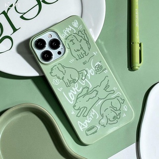 可愛綠色涂鴉狗韓國菲林iPhone13半包11亞克力12promax手機硬殼14