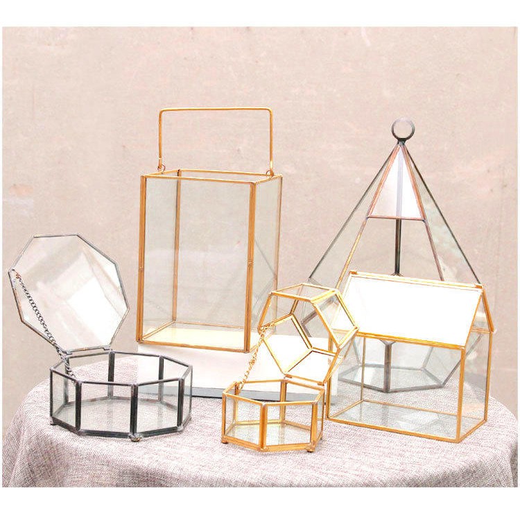 台灣出貨 zakka 玻璃盒 珠寶盒 收納盒 黃銅 飾品收納 金色 生活雜貨 房子 銅製 幾何圖形 微景觀花器 金屬
