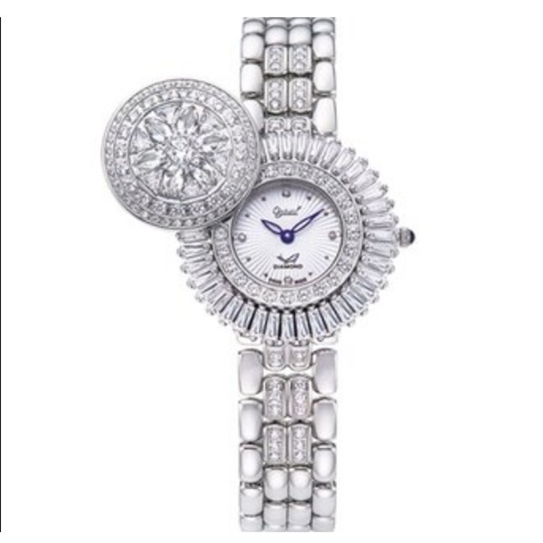 Ogival 愛其華 女 銀色花中花晶鑽 石英腕錶 (380-55-1DLW) 32mm