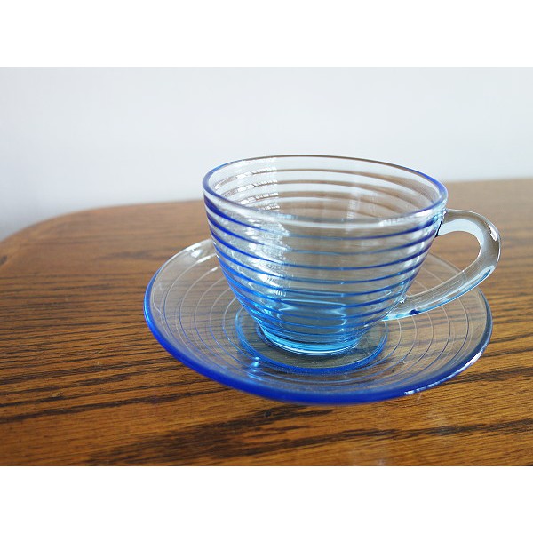 藍色 水晶 透明 玻璃杯 杯盤組 點心碟 下午茶咖啡杯