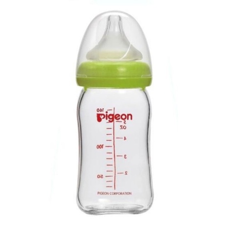降價求出清 貝親Pigeon母乳實感寬口玻璃奶瓶160ml-綠色-s號奶嘴（二手）+另一個全新ss號奶嘴