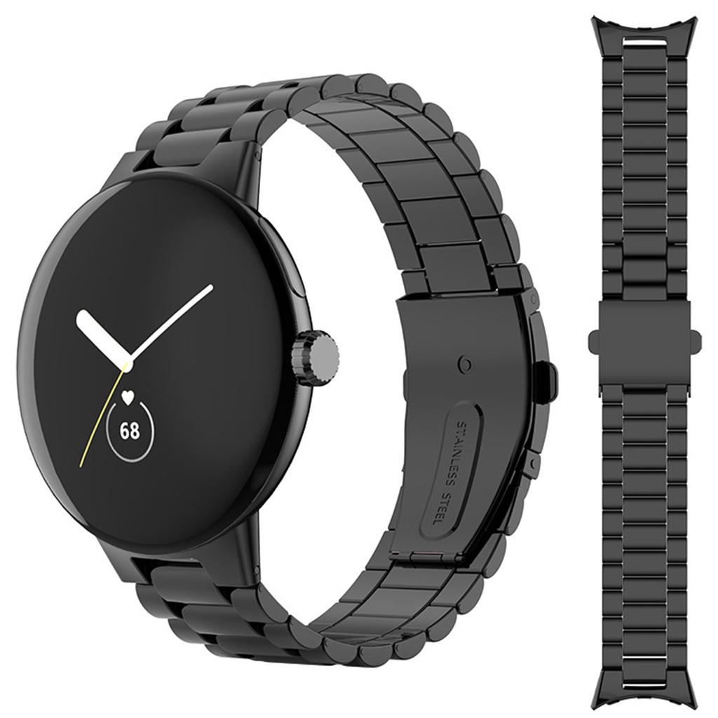 適用於Google Pixel Watch 不銹鋼錶帶 谷歌 Pixel  Watch 三株錶帶 不鏽鋼金屬錶帶