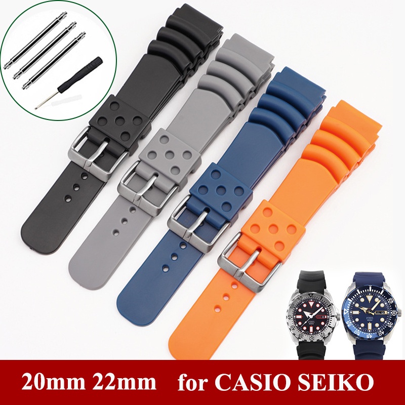 20mm 22mm 矽膠防水錶帶 適配 SEIKO精工卡西歐水鬼手錶帶 男女士運動錶帶樹脂錶帶