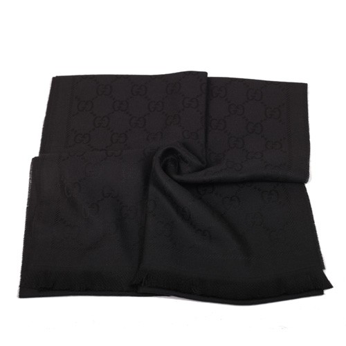 GUCCI LOGO純羊毛寬版圍巾披巾(黑色)