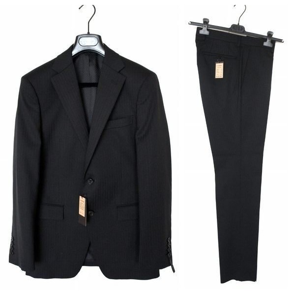 全新日本COMME CA MEN頂級羊毛料純黑色暗條紋雙扣成套西裝外套西裝褲44窄版S號ARMANI ISM
