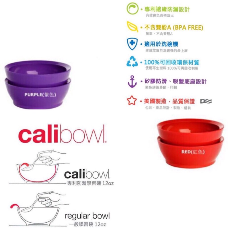 現貨～柯以柔媽咪推薦！美國 CaliBowl 專利防漏防滑學習碗 12oz 雙入無蓋