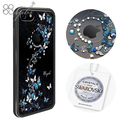 apbs iPhone8 4.7吋施華彩鑽鋁合金屬框手機殼-消光黑藍色圓舞曲