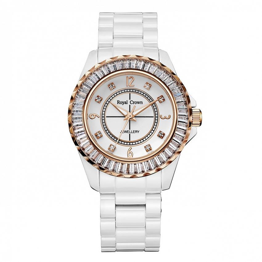 Royal Crown - 39mm玫瑰金框白陶瓷腕錶 RC手錶 女錶對錶 氣質名媛女錶