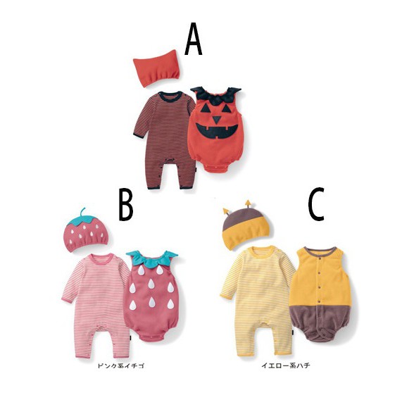 3件1組 2018 春秋 男女童 萬聖節 南瓜 草莓 嬰兒 三件套裝 寶寶 連體衣 服裝 包屁衣