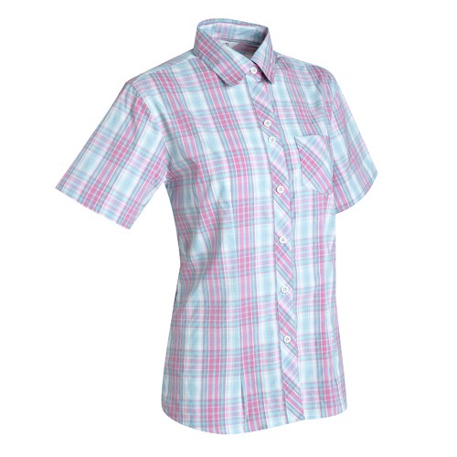 瑞多仕 DA2371 女彈性格子襯衫(短袖) 粉色/湖藍格 抗UV UPF30+ 登山 露營 戶外休閒 RATOPS