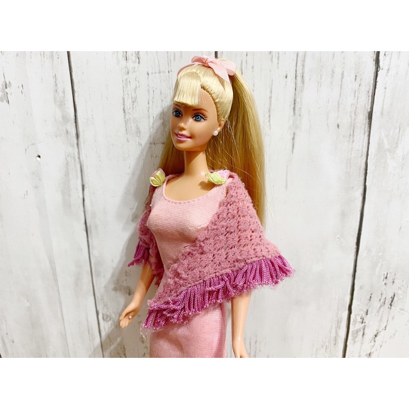 Barbie芭比絕版 芭比大人服裝粉色披肩針織流蘇二手玩具娃娃衣服娃娃配件夢幻便宜出清隨便賣