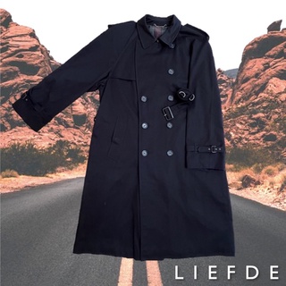 [Liefde Store] Trench Coats 深藍格紋 古著厚大衣(附腰帶)
