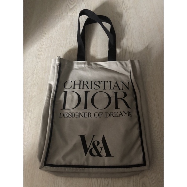 正品 Dior V&amp;A 博物館聯名紀念包/帆布包/ 環保袋/購物袋 灰色 二手