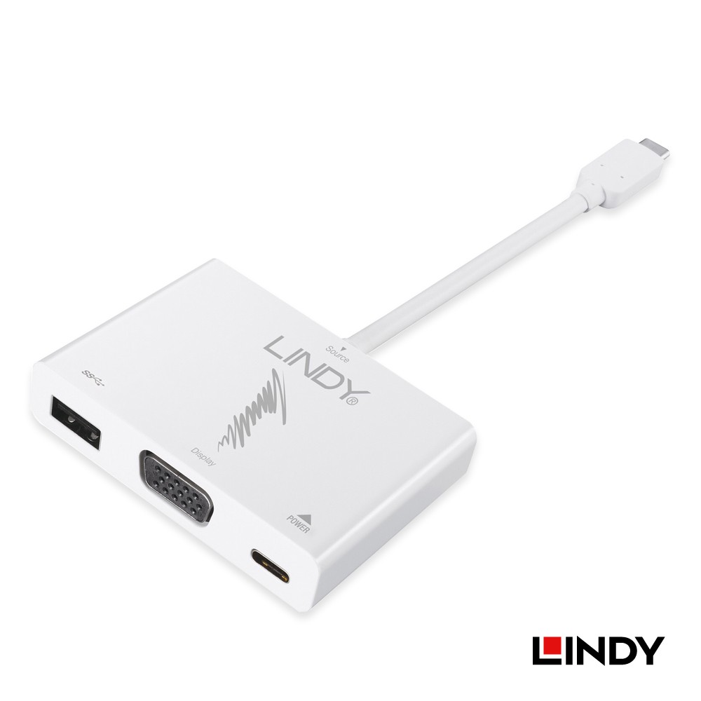 LINDY 林帝 43230 - 主動式 USB 3.1 TYPE-C TO VGA/HUB/PD 三合一轉接盒
