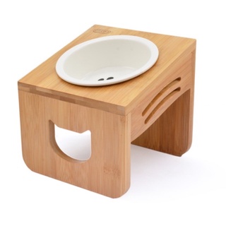 (豪睿)優米卡 斜口木頭碗架+陶瓷碗 寵物碗架組